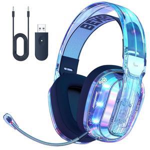 PS5, PS4, PC, 스위치, Mac, 2.4GHz USB 오버 이어 게이밍 헤드폰용 BENGOO 무선 헤드셋, 크리스탈 RGB 조명, 블루투스 5.3, 소음 차단 마이크, 컨트롤러용 3.5mm 유선