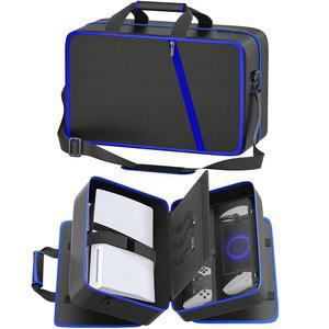 Gersker PS5 휴대용 케이스, Playstation 5/Slim/Pro 디지털 및 디스크와 호환, 여행용 PS 포털 리모컨, 게임 카드 4장, 컨트롤러 2장, 5 보호 가방, 블랙 & 블루