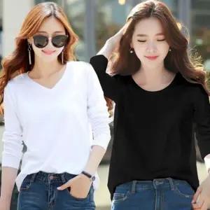 여성 기본 디자인 라운드넥 브이넥 긴팔 무지 티셔츠 맨투맨 레이스 나시 형광 스퀘어넥티