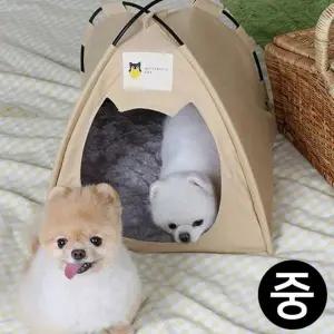 [콩심팥심]포켓 텐트 도그포즈 강아지 베이지 캠프 원터치 중형