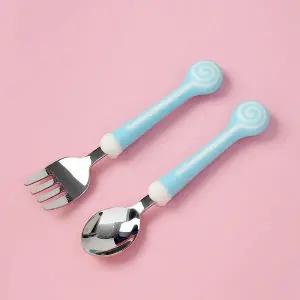 폴리 세트 캔디 유아용 수저 블루 포크