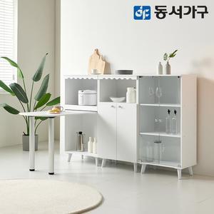 동서가구 올리브 식탁렌지대 수납장 600 세트  식탁렌지대+주방수납장+유리수납장) DF636002