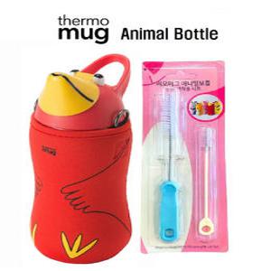 써모머그 애니멀보틀 스테인리스 빨대컵  380ml 세척솔 + 세척솔