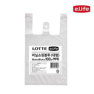 롯데 쇼핑비닐봉투 비닐봉지 50 x 60 x 100매 대형 (백색)