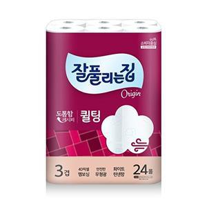[잘풀리는집]퀼팅 3겹 광폭 화장지 (너비107mm) 30M x 24롤 x 1팩