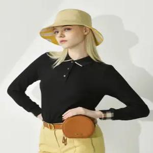 닥스 골프 여성 24SS [클리어런스] 블랙 카라 체크 포인트 긴소매 티셔츠 DNTS4A151BK