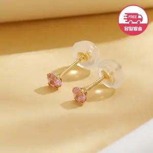 당일발송 14K 심플 핑크 큐빅 침 귀걸이 3mm 한쌍 JAE40508