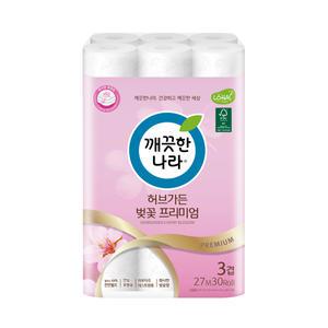 Q 깨끗한나라 3겹 데코 벚꽃 프리미엄화장지 30롤X27M
