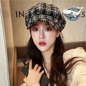 겨울모자 모던 체크 패턴 여성 뉴스보이캡 스타일리쉬한