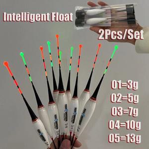 낚시 2 개/몫 밤 스마트 낚시 전자 플로트 Led 빛나는 지능형 물고기 플로트 부표 물린 후크 변색 탑 라이