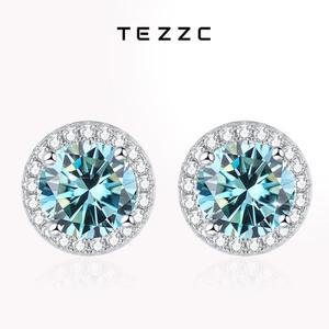 Tezzc 여성용 모이사나이트 스터드 귀걸이, 925 스털링 실버, 그린, 블루, 핑크, 레드, 블랙, 블루, 스파클