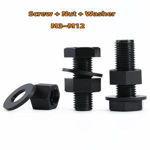 10Pcs PA66 검정색 나일론 육각 나사 너트 와셔 미터 나사 식 육각 머리 볼트 플라스틱 절연 볼트 M3 M4 M5