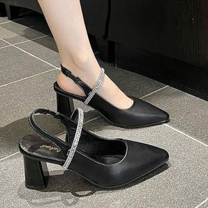 여자구두 7cm 220-255mm 큐빅 스트랩 슬링백  통굽 펌프스 힐
