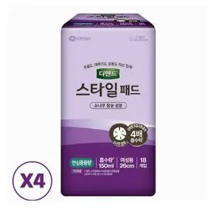 유한킴벌리 디펜드 스타일 요실금패드 참숯 안심중용량 (흡수량 150mL,길이 26cm,18매x4팩=72매)