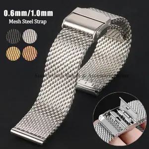 밀라노 메쉬 스틸 스트랩 0.6mm 1.0mm 스테인레스 스틸 금속 시계 밴드 남성 여성 유니버설 헤비 팔찌 18mm