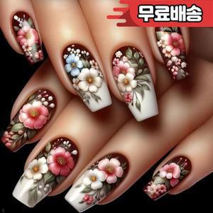 24개 그라데이션 그린 인조 손톱 세트 데이터 체인저블 플라워 숏 스퀘어 프레스온 네일 팁 발레리나 네일