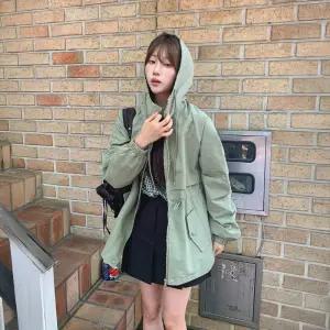 봉봉 트렌치 여행 가을 후드 나일론 데일리 간절기 긴팔 바스락 캐주얼 야상 점퍼 20대