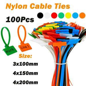 100Pcs 3x100mm 4x150mm 4x200mm 나일론 케이블 타이 태그 라벨 플라스틱 루프 마커 자동 잠금 지퍼