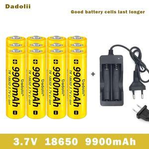 18650 충전식 배터리 3.7V 9900mAh 용량 리튬 이온 손전등 토치 및 충전기