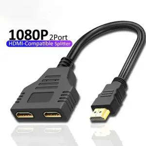 Y젠더 Y잭 이어폰 마이크 헤드셋 HDMI 호환 케이블 분배기 1080P 2 듀얼 포트 Y 1 In Out 어댑터 Lcd Tv Bo