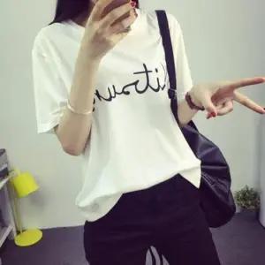 레터링 여자 반팔 티셔츠 여름 상의 라운드넥 반팔티