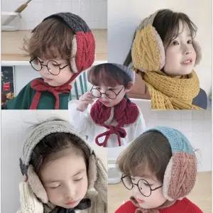 [앙상블]아동 키즈 배색 귀도리 머플러 귀마개 목도리