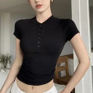 셔링 티셔츠 여성 크롭 반팔티 스판 여름상의 골지 캡소매