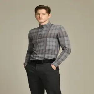 닥스 골프 24FW [ONLINE EXCLUSIVE] 남성 그레이 체크전판 하이넥 반집업 티셔츠 DGTS4D902G2