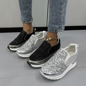 봄/가을 여성 로퍼 실버 스니커즈 라인 석 신발 내부 강화 Zapatos De Mujer