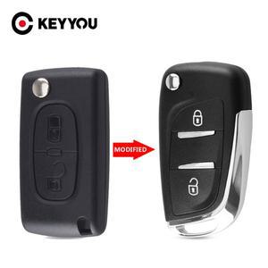 KEYYOU 수정 필프 접이식 원격 자동차 키 쉘 케이스, 푸조 207 시트로엥 C4 HU83 VA2 블레이드 CE0536