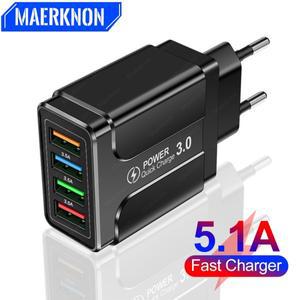 USB 고속 충전기 범용 벽 EU 5.1A 빠른 충전 4.0 3.0 4 포트 iPhone 12 용 고속 충전 삼성 휴대 전화 충전