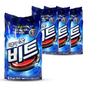 라이온 때가 쏙 비트 분말 세탁 세제 리필 2.7kg 4개