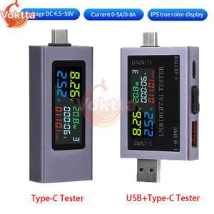 듀얼 USB C타입 전원 디스플레이 전류계 충전 50V 디지털 보조배터리 테스터 8A 계량기 전압 다기능