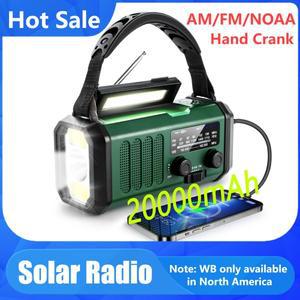 20000mAh 배터리 작동 라디오 AM/FM/NOAA 태양 핸드 크랭크 야외용 휴대용 비상 생존 손전등