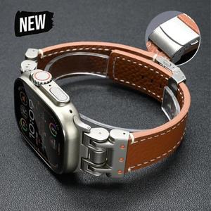 Apple Watch Ultra 2 용 가죽 밴드 49mm 시리즈 10 9 7 8 se 루프 고급 팔찌 티타늄 컬러 스트랩