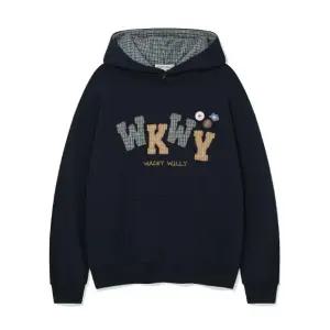 후드티 KQJ WA2503HD64DN 우먼스 체크 아플리케 오버핏 후디 네이비