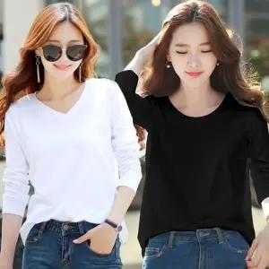여성 기본 디자인 라운드넥 브이넥 긴팔 무지 티셔츠 맨투맨 레이스 나시 형광 스퀘어넥티