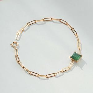 [제이로사] 14k 그린 칼세도니아 프린세스 컷 클립체인 팔찌 (16.5cm)