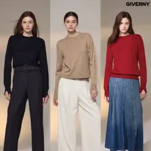 (런칭가69,900원) 방송 최종가 24FW 지베르니 울실크 홀가먼트 라운드넥 니트 3종