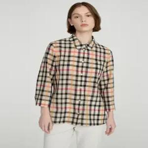 닥스 여성 25SS [여름 셔츠] 브라운 클래식 체크 울 폴리 혼방 하프 기장 셔츠 DLSH5BE21W3