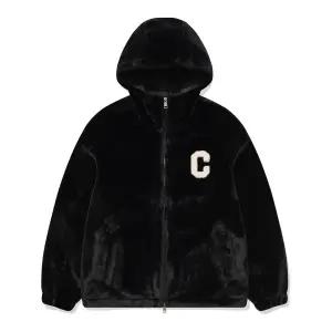 COVERNAT C 로고 밍커 보아 후디 집업 자켓 h+ 블랙 311159