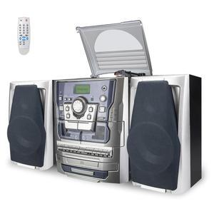 HONGUT 블루투스 바이닐 스테레오 레코드 플레이어, 듀얼 카세트 덱이 장착된 3단 턴테이블 CD 플레이어 음악 시스템, 리모컨이 디지털 알람 시계 FM 라디오 코딩 테이프