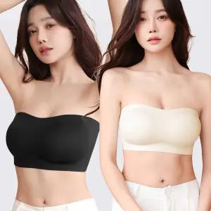 논슬립 스티키 브라탑 심리스 노와이어 오프숄더 끈없는 튜브탑