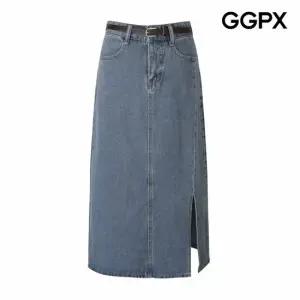 [GGPX] 사이드 트임 벨트 세트 데님 스커트 (GP8SK016F)