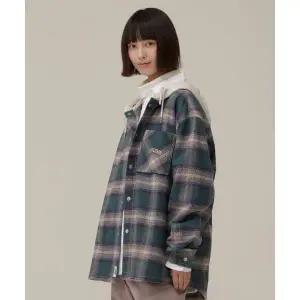 COVERNAT 커버낫 오버핏 후디 체크 셔츠 터콰이즈 CO2403SH05TU 1382987