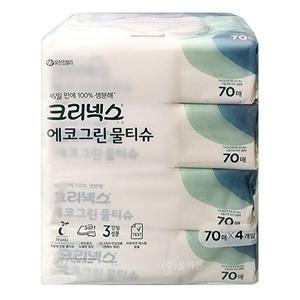 크리넥스 에코그린 물티슈 캡형 70매x4개 /지구를 생각하는 착한 물티슈