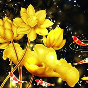 [케이엠엘리]황금 연꽃 잉어 (패브릭) 보석십자수 40x40 (퍼즐사랑)