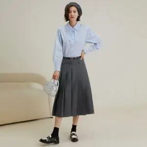 LS_Pleated drape long skirt