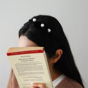 여자 진주 방울 벨벳 블랙 헤어 머리띠