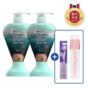 히말라야핑크솔트 펌핑치약 아이스 285g 2개 + 퍼플 칫솔 1입